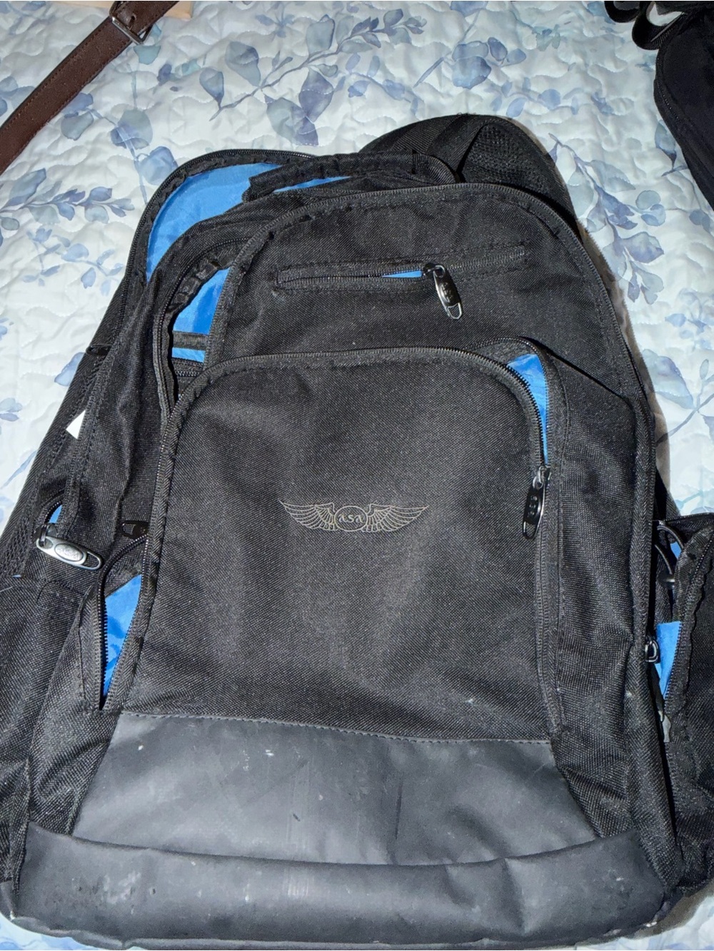 Black and Blue Women's Everyday Backpack with Wing Logo